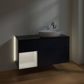 Тумба под раковину Villeroy & Boch Finion 120х50,1 см с подсветкой МДФ темно-синий матовый лак/стекло черное матовое G922GFHG