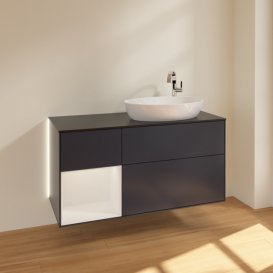 Тумба под раковину Villeroy & Boch Finion 120х50,1 см с подсветкой МДФ темно-синий матовый лак/стекло черное матовое G922GFHG