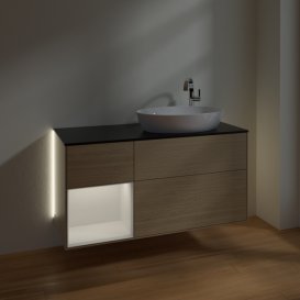 Тумба под раковину Villeroy & Boch Finion 120х50,1 см с подсветкой МДФ шпон дуба/стекло черное матовое G922GFPC