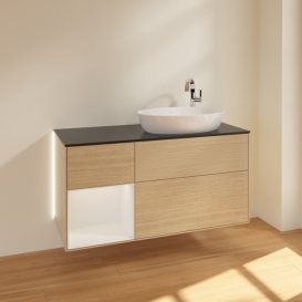 Тумба под раковину Villeroy & Boch Finion 120х50,1 см с подсветкой МДФ шпон дуба/стекло черное матовое G922GFPC