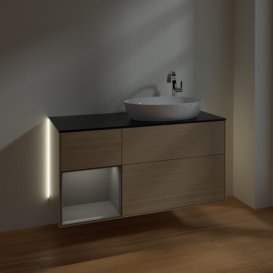 Тумба під раковину Villeroy & Boch Finion 120х50,1 см з підсвічуванням МДФ шпон дуба/скло чорне матове G922GKPC