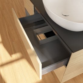 Тумба під раковину Villeroy & Boch Finion 120х50,1 см з підсвічуванням МДФ шпон дуба/скло чорне матове G922GKPC