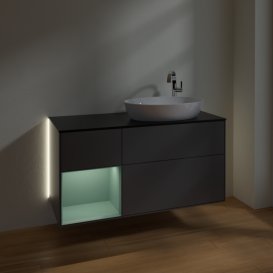 Тумба під раковину Villeroy & Boch Finion 120х50,1 см з підсвічуванням антрацит матовий лак/скло чорне матове G922GMGK