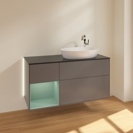 Тумба під раковину Villeroy & Boch Finion 120х50,1 см з підсвічуванням антрацит матовий лак/скло чорне матове G922GMGK