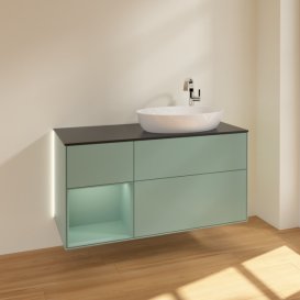 Тумба під раковину Villeroy & Boch Finion 120х50,1 см із підсвічуванням МДФ оливковий матовий лак/скло чорне матове G922GMGM