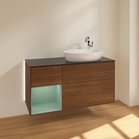 Тумба под раковину Villeroy & Boch Finion 120х50,1 см с подсветкой МДФ шпон грецкого ореха/стекло черное матовое G922GMGN