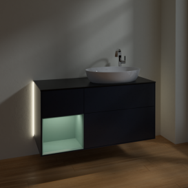 Тумба під раковину Villeroy & Boch Finion 120х50,1 см із підсвічуванням МДФ темно-синій матовий лак/скло чорне матове G922GMHG
