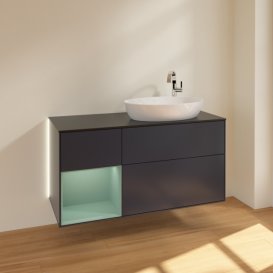 Тумба під раковину Villeroy & Boch Finion 120х50,1 см із підсвічуванням МДФ темно-синій матовий лак/скло чорне матове G922GMHG