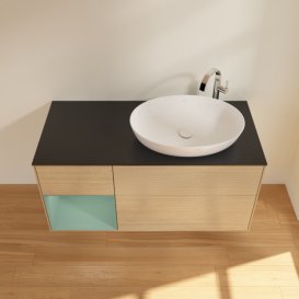 Тумба під раковину Villeroy & Boch Finion 120х50,1 см з підсвічуванням МДФ шпон дуба/скло чорне матове G922GMPC