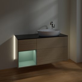 Тумба під раковину Villeroy & Boch Finion 120х50,1 см з підсвічуванням МДФ шпон дуба/скло чорне матове G922GMPC