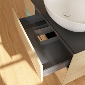 Тумба під раковину Villeroy & Boch Finion 120х50,1 см з підсвічуванням МДФ шпон дуба/скло чорне матове G922GMPC