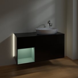 Тумба под раковину Villeroy & Boch Finion 120х50,1 см с подсветкой МДФ черный матовый лак/стекло черное матовое G922GMPD