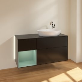 Тумба под раковину Villeroy & Boch Finion 120х50,1 см с подсветкой МДФ черный матовый лак/стекло черное матовое G922GMPD