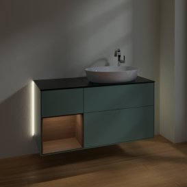 Тумба под раковину Villeroy & Boch Finion 120х50,1 см с подсветкой МДФ оливковый матовый лак/стекло черное матовое G922GNGM
