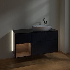 Тумба під раковину Villeroy & Boch Finion 120х50,1 см із підсвічуванням МДФ темно-синій матовий лак/скло чорне матове G922GNHG