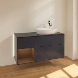 Тумба під раковину Villeroy & Boch Finion 120х50,1 см із підсвічуванням МДФ темно-синій матовий лак/скло чорне матове G922GNHG