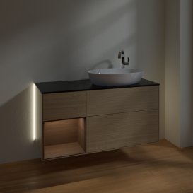 Тумба под раковину Villeroy & Boch Finion 120х50,1 см с подсветкой МДФ шпон дуба/стекло черное матовое G922GNPC