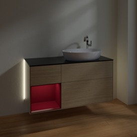 Тумба під раковину Villeroy & Boch Finion 120х50,1 см з підсвічуванням МДФ шпон дуба/скло чорне матове G922HBPC