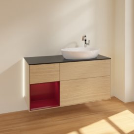 Тумба під раковину Villeroy & Boch Finion 120х50,1 см з підсвічуванням МДФ шпон дуба/скло чорне матове G922HBPC