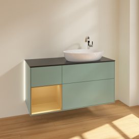 Тумба под раковину Villeroy & Boch Finion 120х50,1 см с подсветкой МДФ оливковый матовый лак/стекло черное матовое G922HFGM