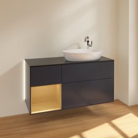 Тумба під раковину Villeroy & Boch Finion 120х50,1 см із підсвічуванням МДФ темно-синій матовий лак/скло чорне матове G922HFHG