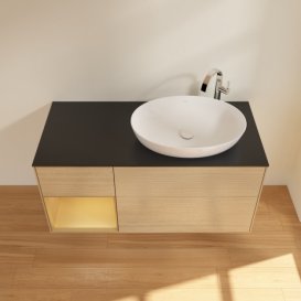 Тумба під раковину Villeroy & Boch Finion 120х50,1 см з підсвічуванням МДФ шпон дуба/скло чорне матове G922HFPC