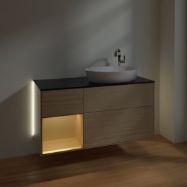 Тумба під раковину Villeroy & Boch Finion 120х50,1 см з підсвічуванням МДФ шпон дуба/скло чорне матове G922HFPC