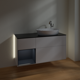 Тумба под раковину Villeroy & Boch Finion 120х50,1 см с подсветкой МДФ глянцевый белый лак/стекло черное матовое G922HGGF