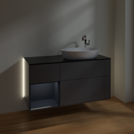 Тумба под раковину Villeroy & Boch Finion 120х50,1 см с подсветкой МДФ антрацит матовый лак/стекло черное матовое G922HGGK