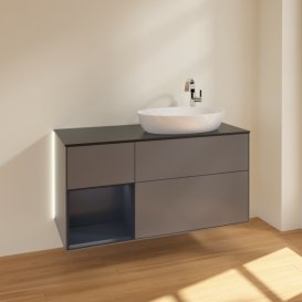 Тумба под раковину Villeroy & Boch Finion 120х50,1 см с подсветкой МДФ антрацит матовый лак/стекло черное матовое G922HGGK