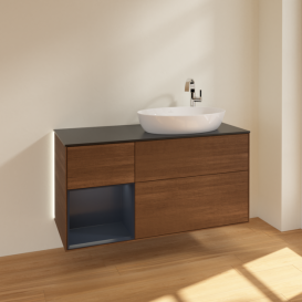 Тумба под раковину Villeroy & Boch Finion 120х50,1 см с подсветкой МДФ шпон грецкого ореха/стекло черное матовое G922HGGN