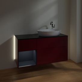 Тумба під раковину Villeroy & Boch Finion 120х50,1 см з підсвічуванням МДФ півонія матовий лак/скло чорне матове G922HGHB