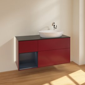 Тумба під раковину Villeroy & Boch Finion 120х50,1 см з підсвічуванням МДФ півонія матовий лак/скло чорне матове G922HGHB