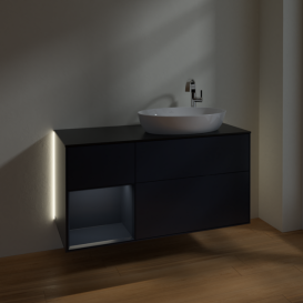 Тумба під раковину Villeroy & Boch Finion 120х50,1 см із підсвічуванням МДФ темно-синій матовий лак/скло чорне матове G922HGHG