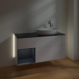 Тумба під раковину Villeroy & Boch Finion 120х50,1 см із підсвічуванням МДФ білий матовий лак/скло чорне матове G922HGMT