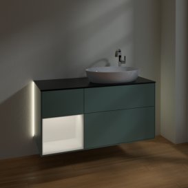 Тумба под раковину Villeroy & Boch Finion 120х50,1 см с подсветкой МДФ оливковый матовый лак/стекло черное матовое G922MTGM