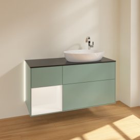 Тумба под раковину Villeroy & Boch Finion 120х50,1 см с подсветкой МДФ оливковый матовый лак/стекло черное матовое G922MTGM