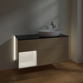 Тумба под раковину Villeroy & Boch Finion 120х50,1 см с подсветкой МДФ шпон дуба/стекло черное матовое G922MTPC