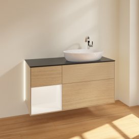 Тумба под раковину Villeroy & Boch Finion 120х50,1 см с подсветкой МДФ шпон дуба/стекло черное матовое G922MTPC