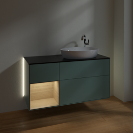 Тумба під раковину Villeroy & Boch Finion 120х50,1 см із підсвічуванням МДФ оливковий матовий лак/скло чорне матове G922PCGM