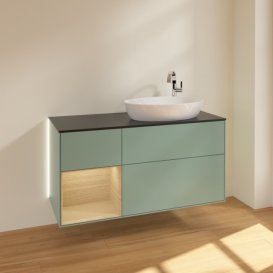 Тумба під раковину Villeroy & Boch Finion 120х50,1 см із підсвічуванням МДФ оливковий матовий лак/скло чорне матове G922PCGM