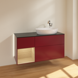 Тумба под раковину Villeroy & Boch Finion 120х50,1 см с подсветкой МДФ пион матовый лак/стекло черное матовое G922PCHB