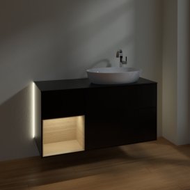 Тумба під раковину Villeroy & Boch Finion 120х50,1 см з підсвічуванням МДФ чорний матовий лак/скло чорне матове G922PCPD