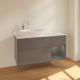 Тумба під раковину Villeroy & Boch Finion 120х50,1 см з підсвічуванням антрацит матовий лак/скло біле матове F931GKGK