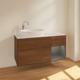 Тумба под раковину Villeroy & Boch Finion 120х50,1 см с подсветкой МДФ шпон грецкого ореха/стекло белое матовое F931GKGN