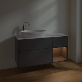Тумба під раковину Villeroy & Boch Finion 120х50,1 см з підсвічуванням антрацит матовий лак/скло біле матове F931GNGK