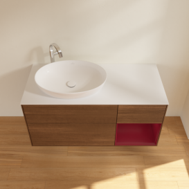 Тумба під раковину Villeroy & Boch Finion 120х50,1 см із підсвічуванням МДФ шпон волоського горіха/скло біле матове F931HBGN