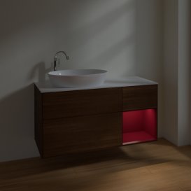 Тумба під раковину Villeroy & Boch Finion 120х50,1 см із підсвічуванням МДФ шпон волоського горіха/скло біле матове F931HBGN