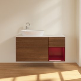 Тумба під раковину Villeroy & Boch Finion 120х50,1 см із підсвічуванням МДФ шпон волоського горіха/скло біле матове F931HBGN