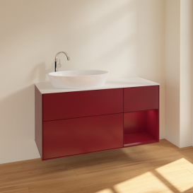 Тумба під раковину Villeroy & Boch Finion 120х50,1 см з підсвічуванням МДФ півонія матовий лак/скло біле матове F931HBHB